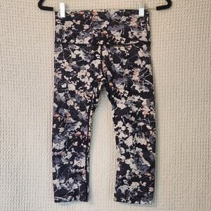 Lululemon Wunder Under Crop Capri Leggings Womens 6 Black Floral High Rise Yoga